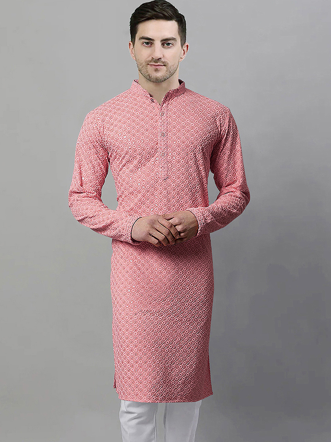 SG LEMAN Men Embellished Screen Print Casual Cotton Straight Kurta