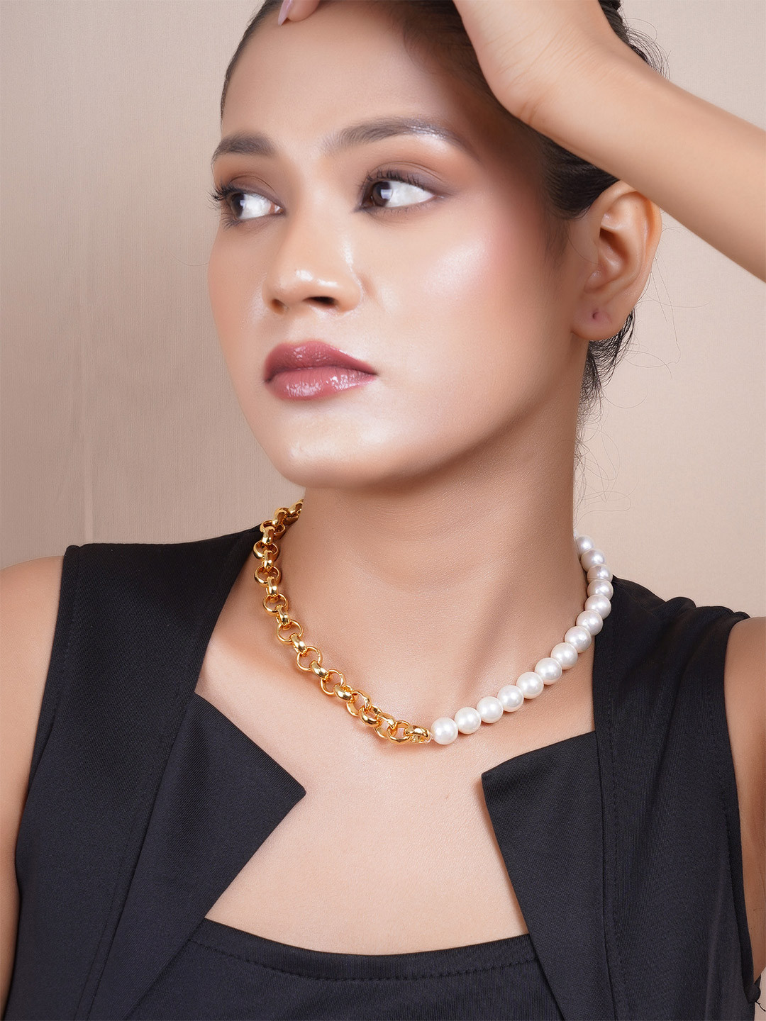 Adwitiya Collection 24 CT Gold-Plated Pearls Beaded Statement Necklace
