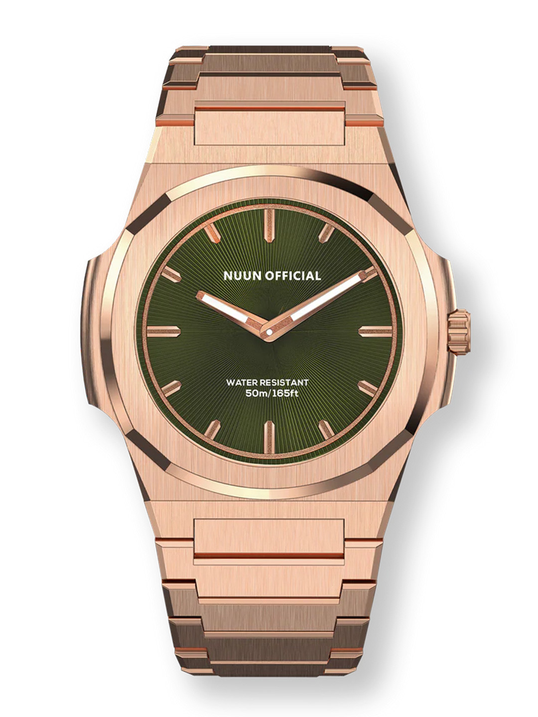 NUUN OFFICIAL Unisex Patterned Dial Analogue Watch MS Rosegold 38mm Index Green