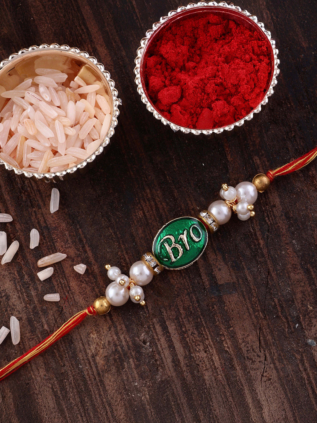 SHONA'S STYLE Set of 2 Enamel Centre with Pearl Beads & Crystal Accents Thread Bro Rakhi