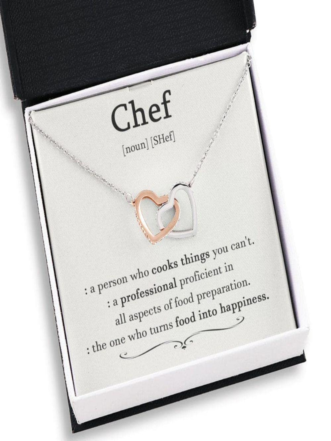 Silver Gift Wife Necklace, Chef Gift For Women, Chef Definition, Chef Interlocking Heart Necklace,