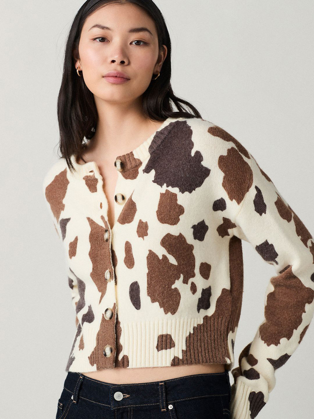 NEXT Cow Print Crew Neck Cardigan