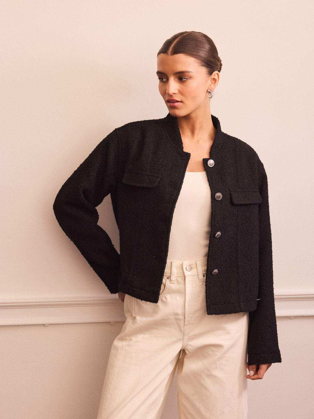 NEXT Boucle Weave Stand Collar Tailored Jacket