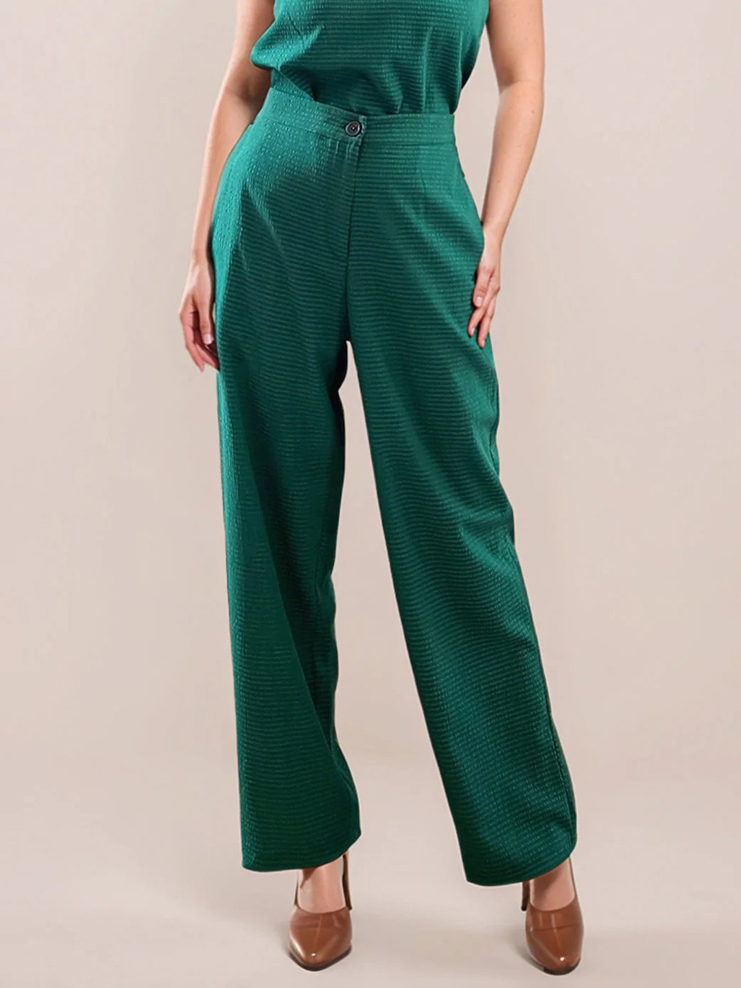 Zink London Women Green Textured Full Length Trouser
