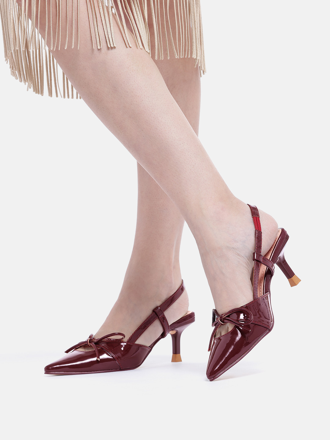 AXIUM Solid Bow Slim Heeled Pumps