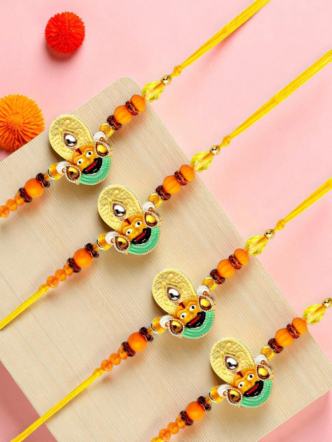 ADIVA Stone Studded Lord Khatu Shyam Thread Rakhi With Pooja Thali & Roli Chawal Bag