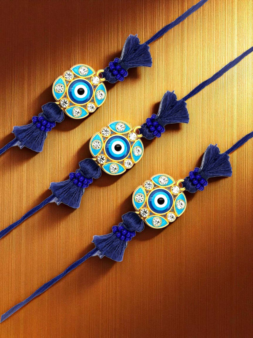 ADIVA Cubic Zirconia Studded & Beaded Rakhi With Bag & Pooja Thali Roli Chawal Gift Set