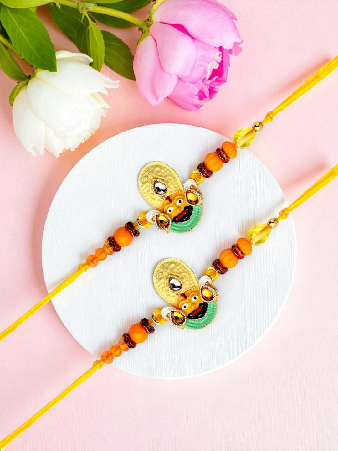 ADIVA Lord Khatu Shyam Stone Studded Rakhi With Pooja Thali Roli Chawal Gift Set