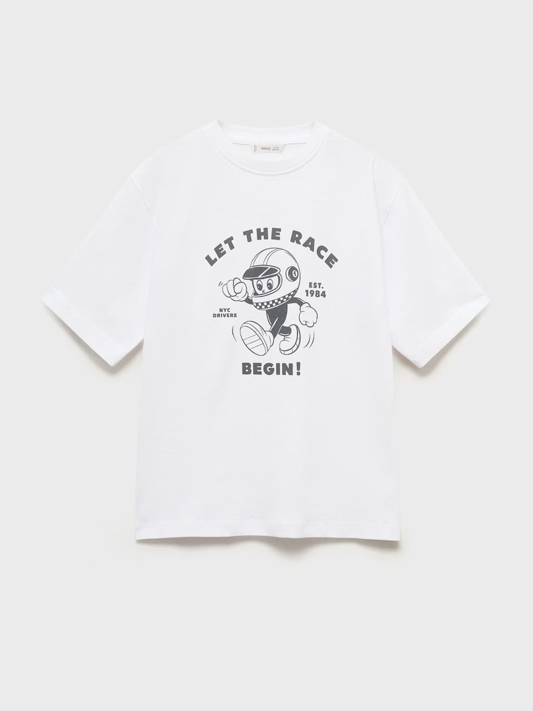 Mango Kids Boys Printed Drop-Shoulder Sleeves Pure Cotton T-Shirt