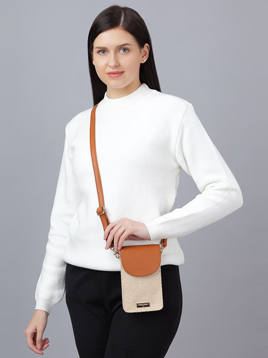 YUVA STREE Women Tan Structured Tasselled Mobile Sling Bag