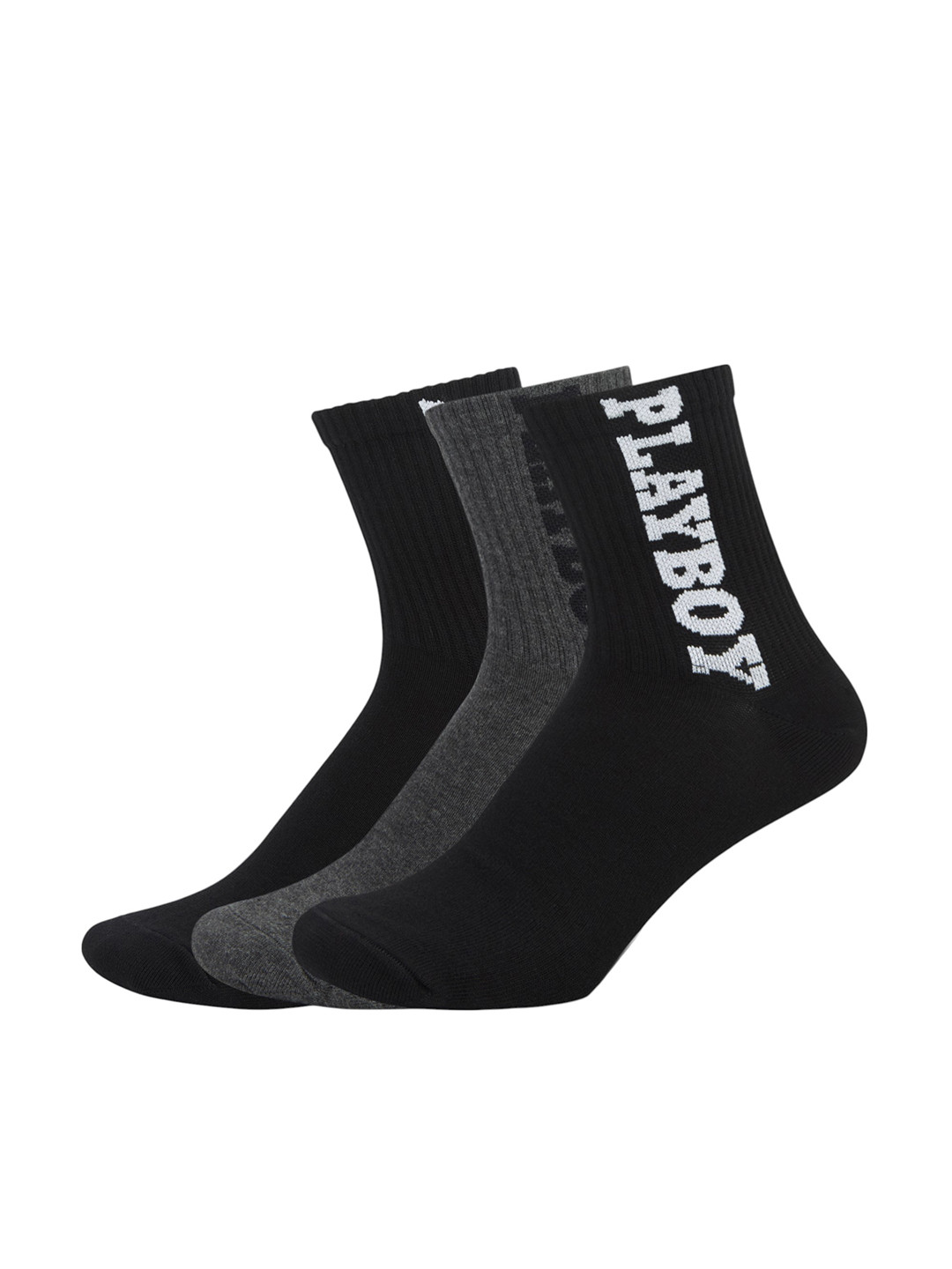 Playboy Men Pack Of 3 Combed Cotton High Ankle Socks