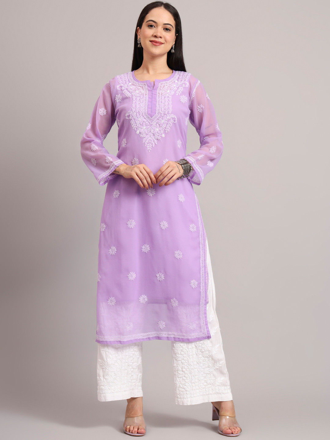 The Chikan Label Darshana Women Ethnic Motifs Embroidered Chikankari Summer Sheers Kurta