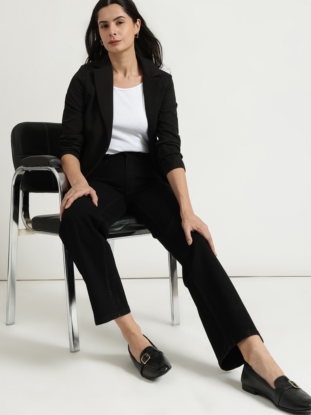 FableStreet Women Comfort Fit Black Wide Leg Jeans