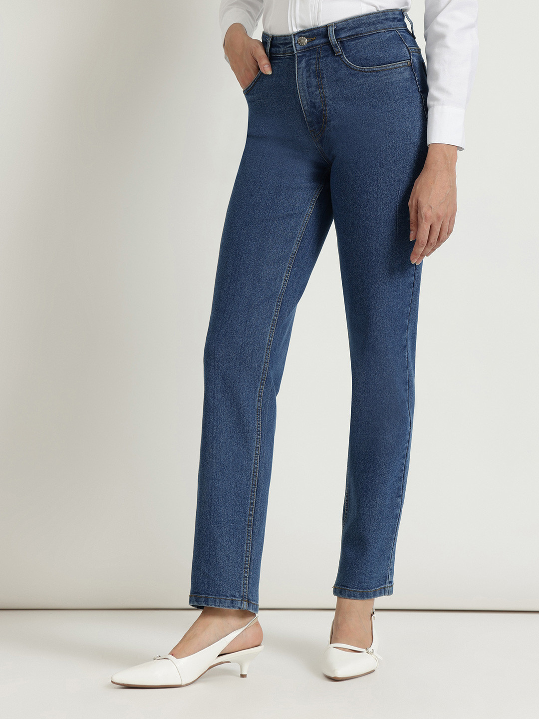 FABLE STREET Comfort Slim Straight Fit Mid Rise Stretchable Jeans