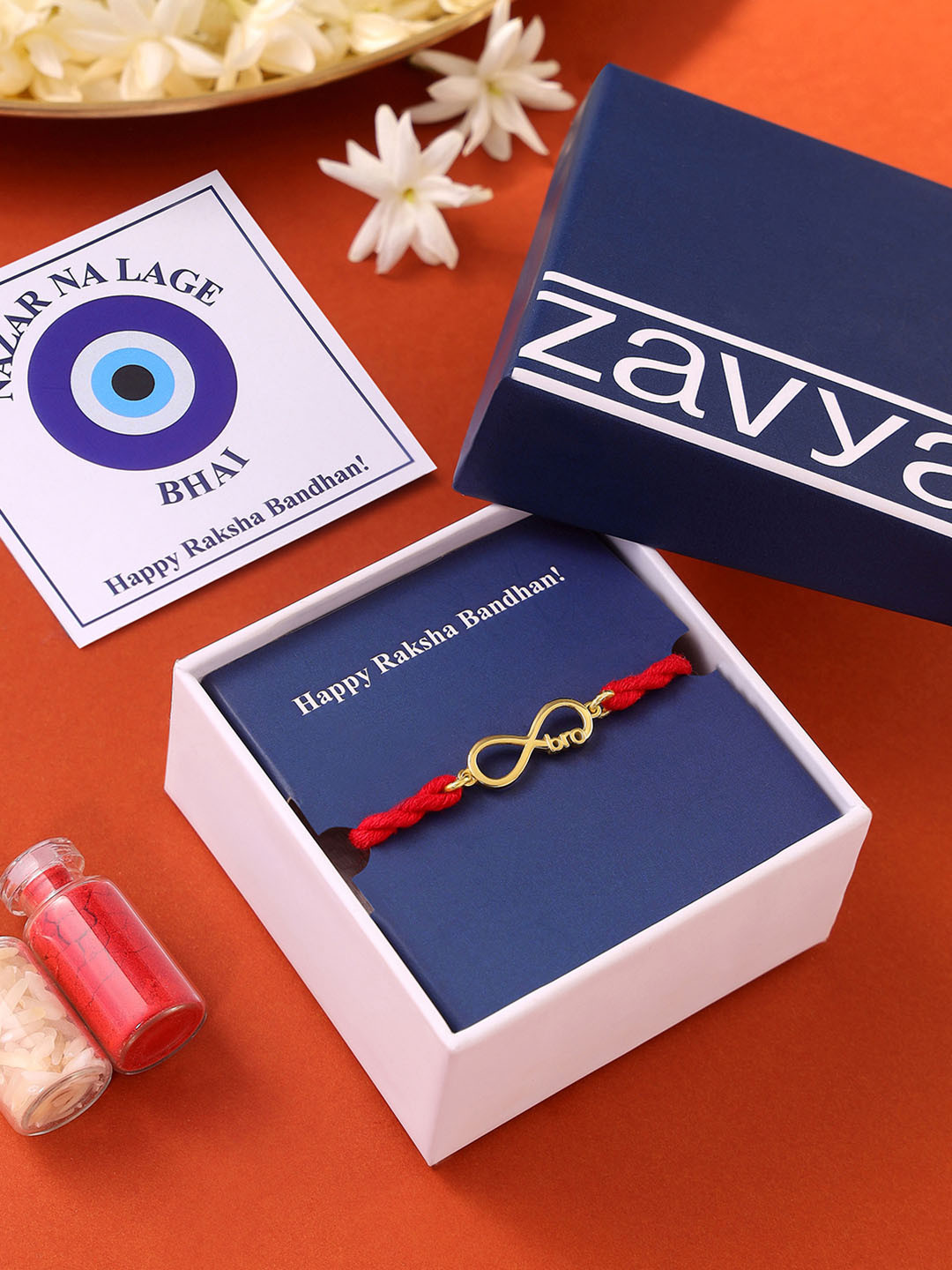 Zavya 925 Pure Silver Infinity Thread Rakhi With Roli Chawal