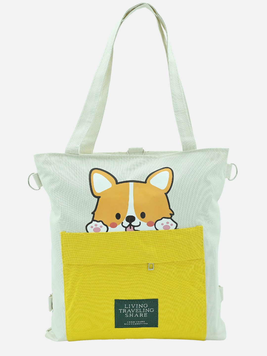 HSR Women White 3 in 1 Canvas Tote Bag with Adjustable Strap