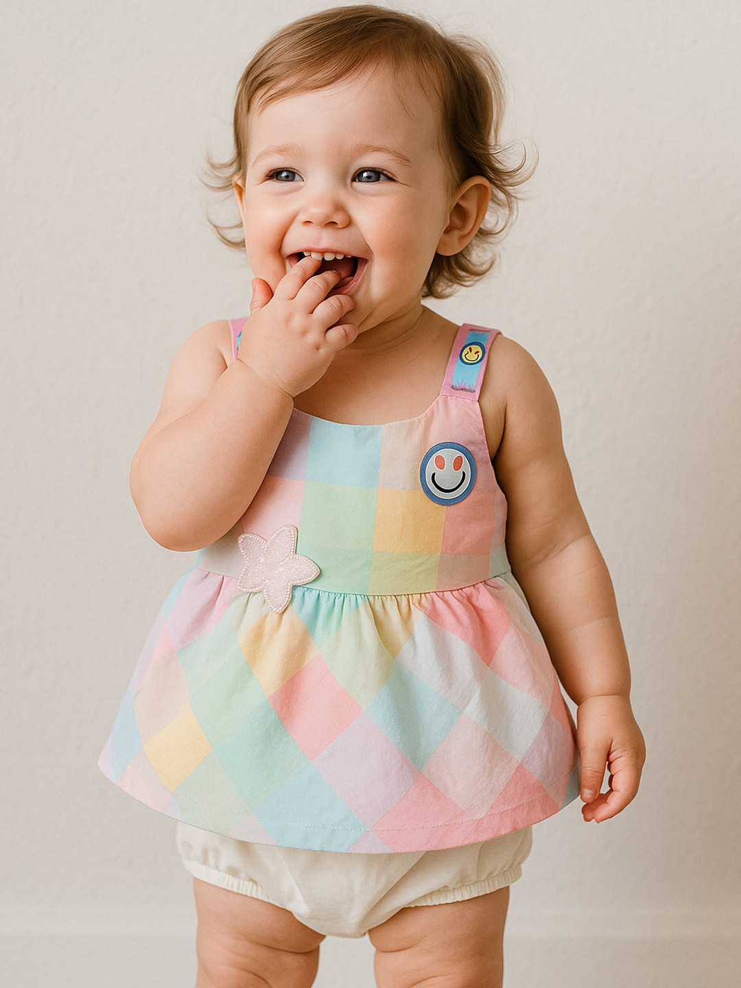 Navvi Girls Typography Printed Fit & Flare Dress with Bloomer