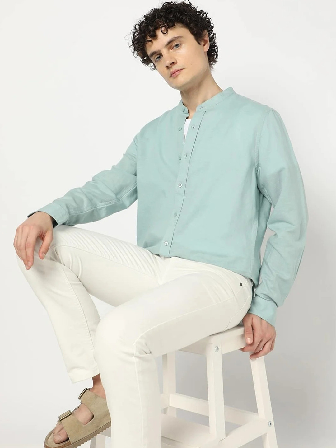 GAP Linen Cotton Band Collar Full Sleeve Shirt