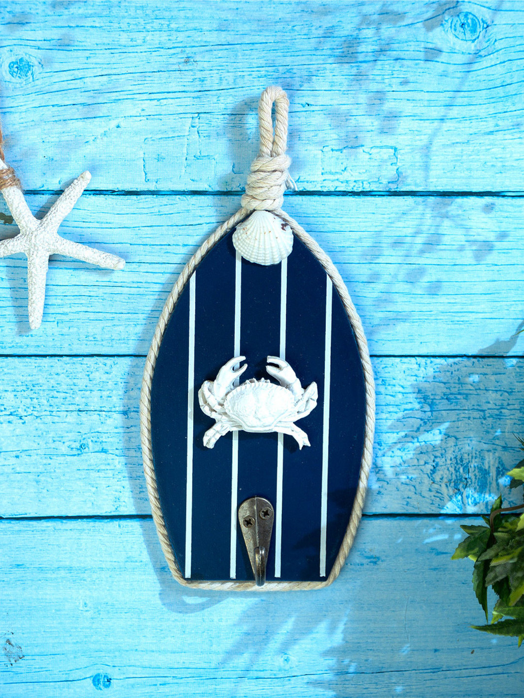 eazy wagon Blue & White Boat Shaped Crab Beach Wall Hooks