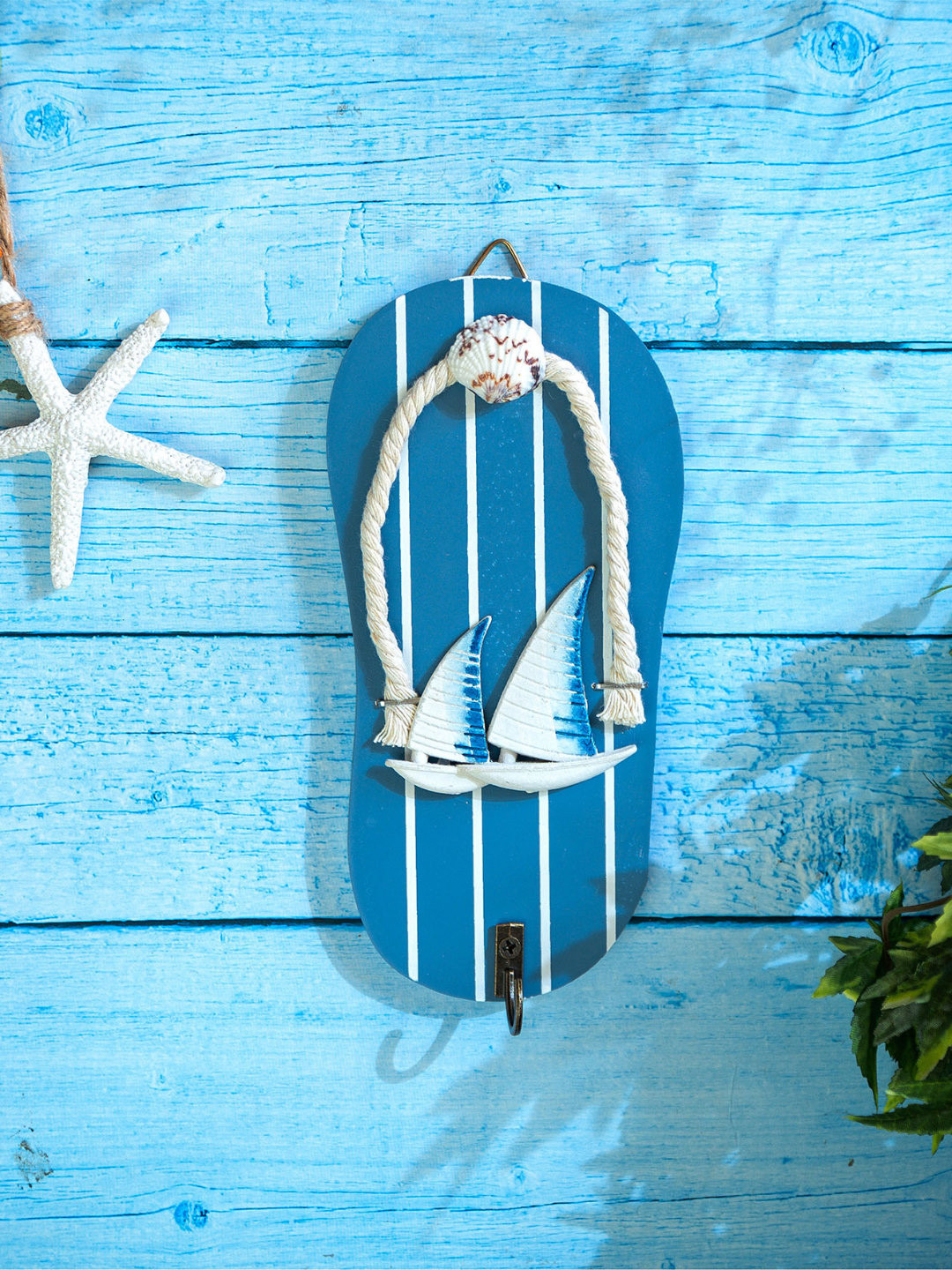 eazy wagon Blue & White Slipper Shaped Boat Beach Wall Hooks