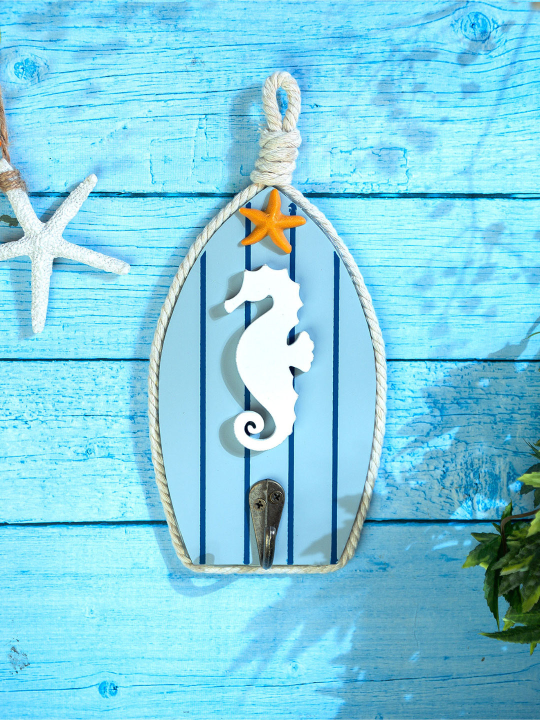 eazy wagon Blue & White Boat Shaped Sea Horse Beach Wall Hooks