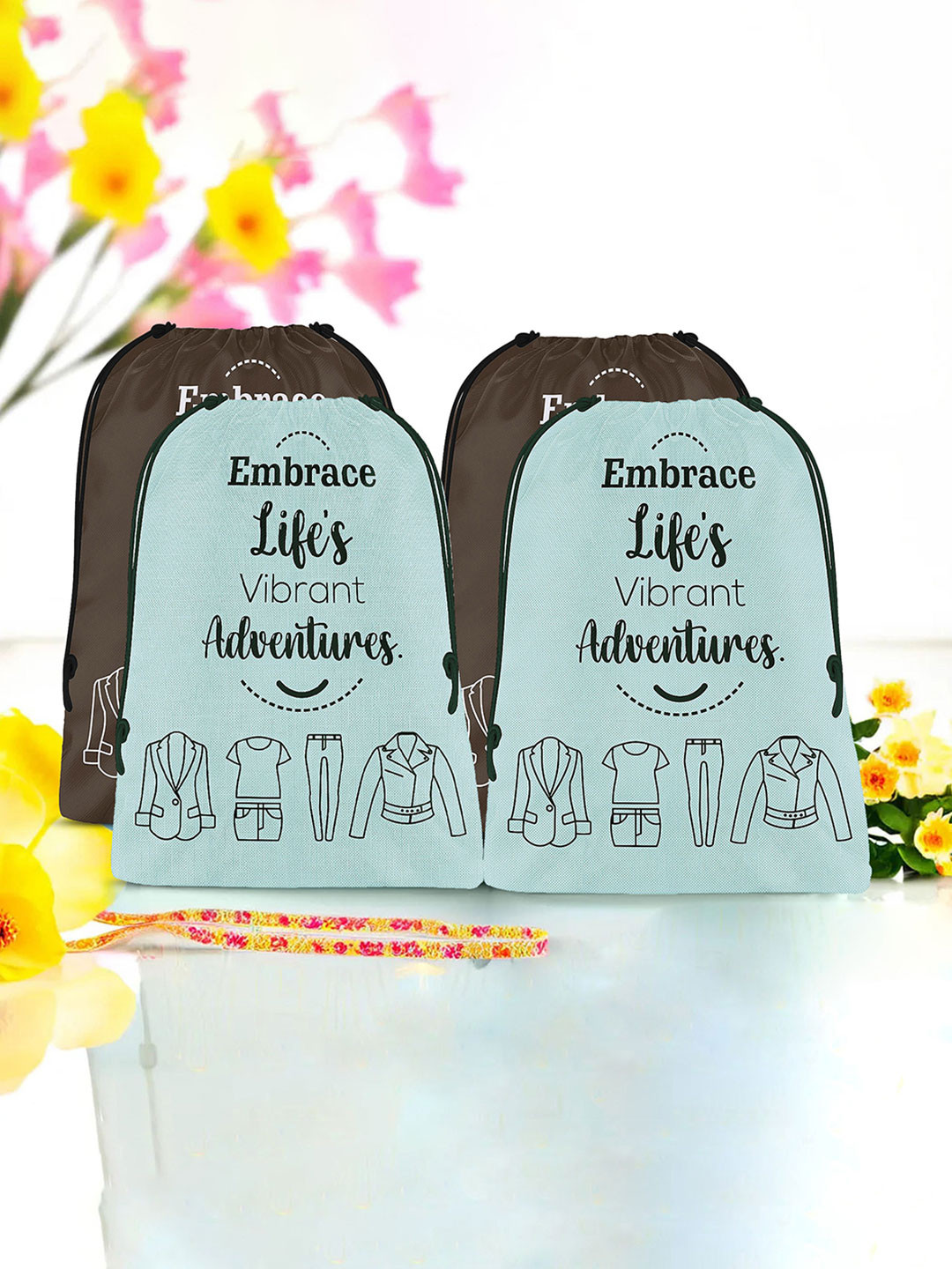 Aura Grey & Brown 4 Pieces Printed Reusable Cloth Storage Bag Organisers