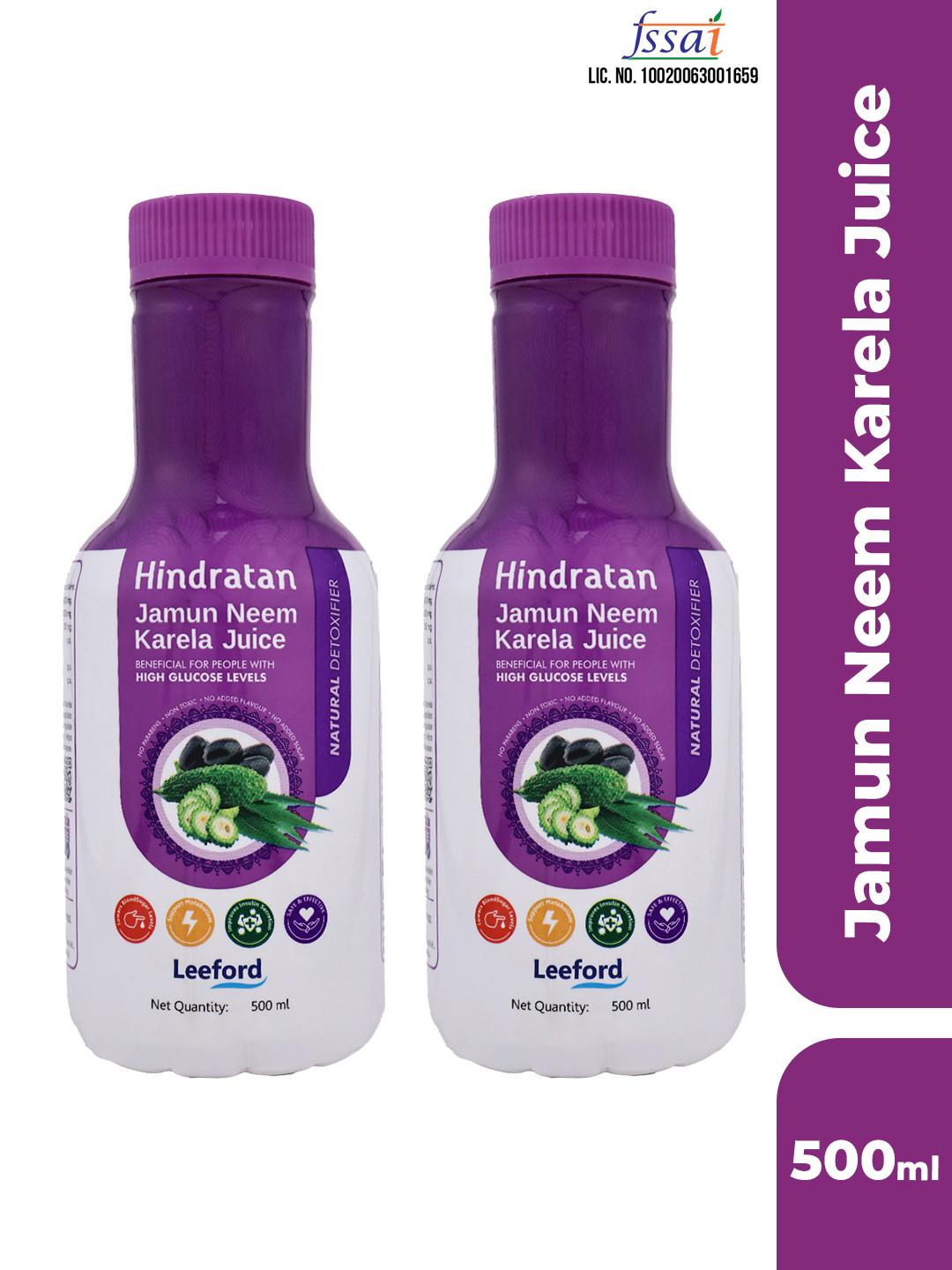Hindratan Set Of 2 Jamun Neem Karela Juice - 500 ml Each