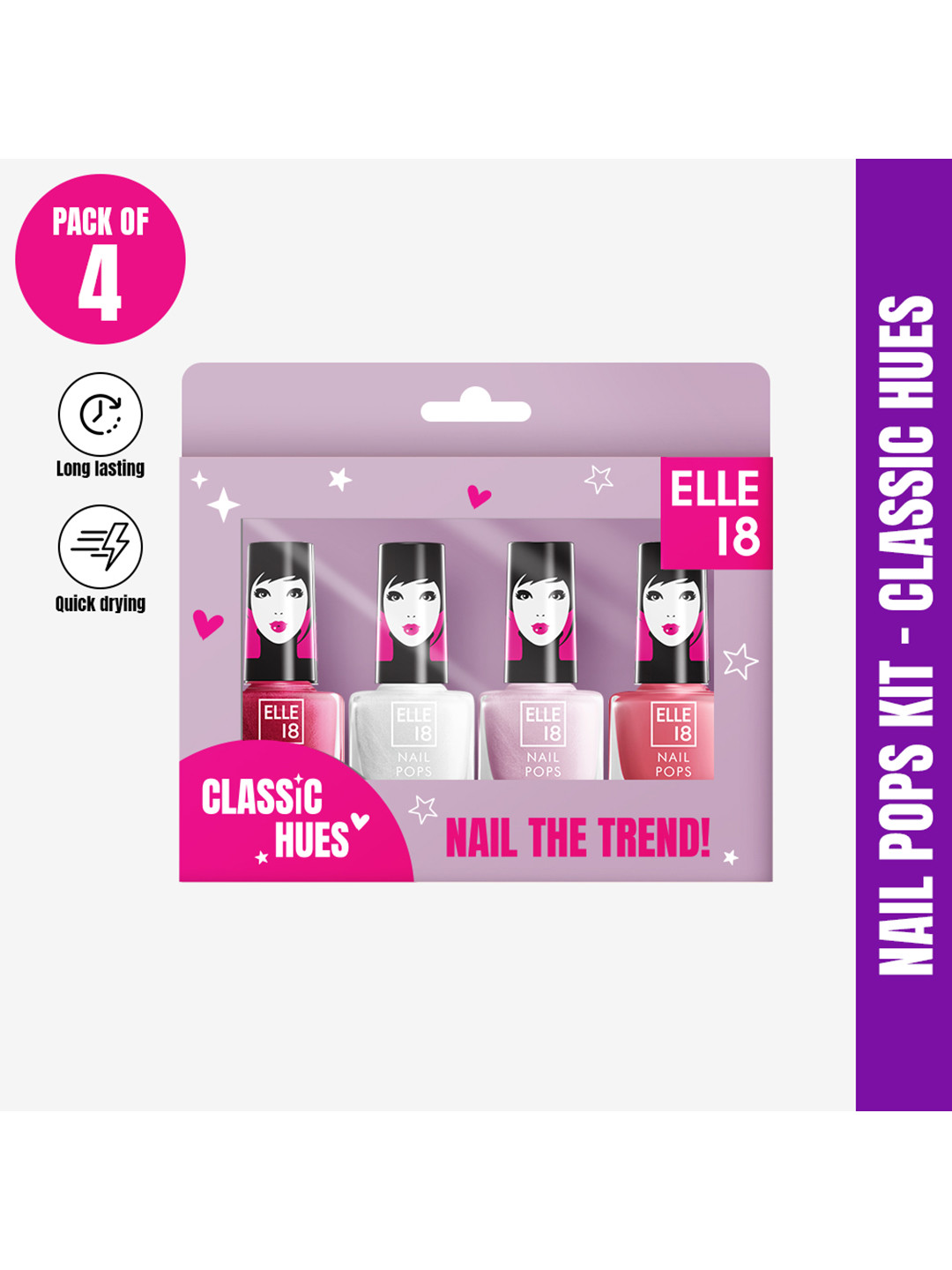 ELLE 18 Long Lasting & Quick Drying Nail Pop Kit - Classic Hues