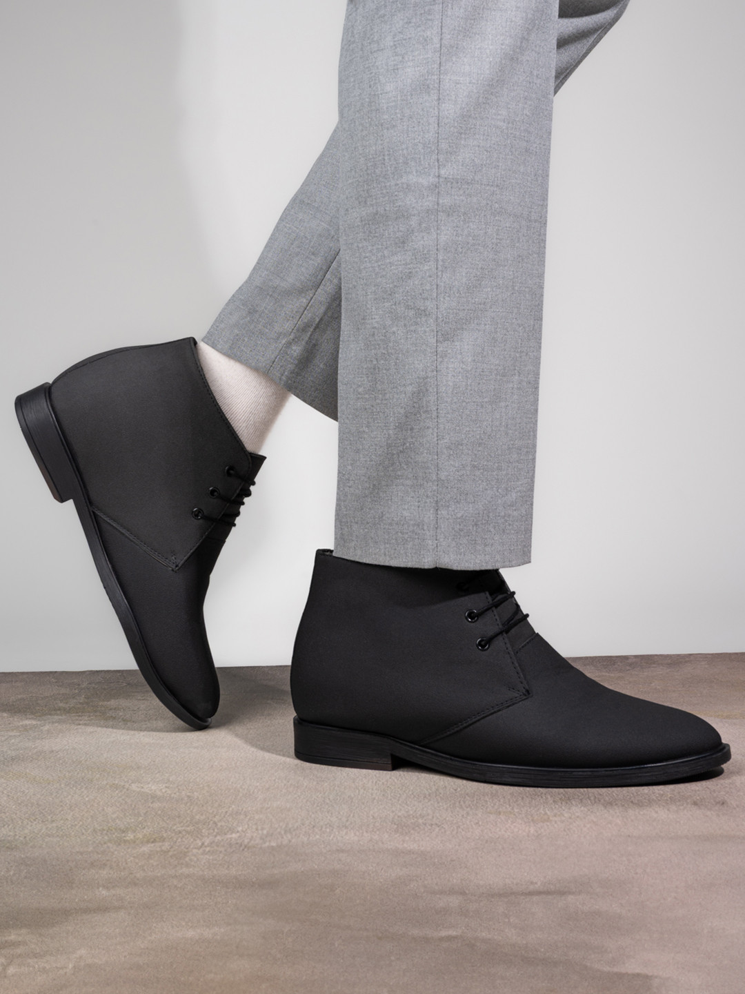 HI Toes Men Block-Heeled Hidden Height Increasing Boot