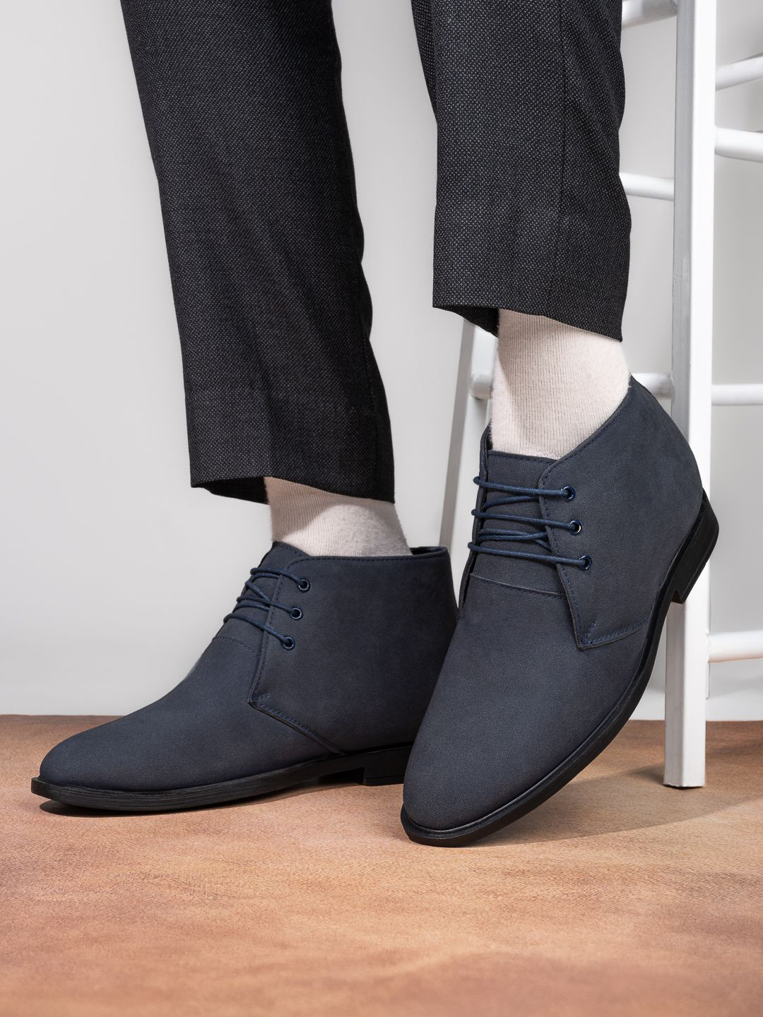 HI Toes Men Block-Heeled Hidden Height Increasing Boot
