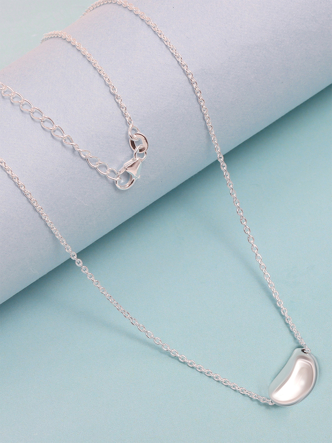 LeCalla 925 Sterling Silver Silver-Plated Pear Shaped Pebble Minimalist Necklace