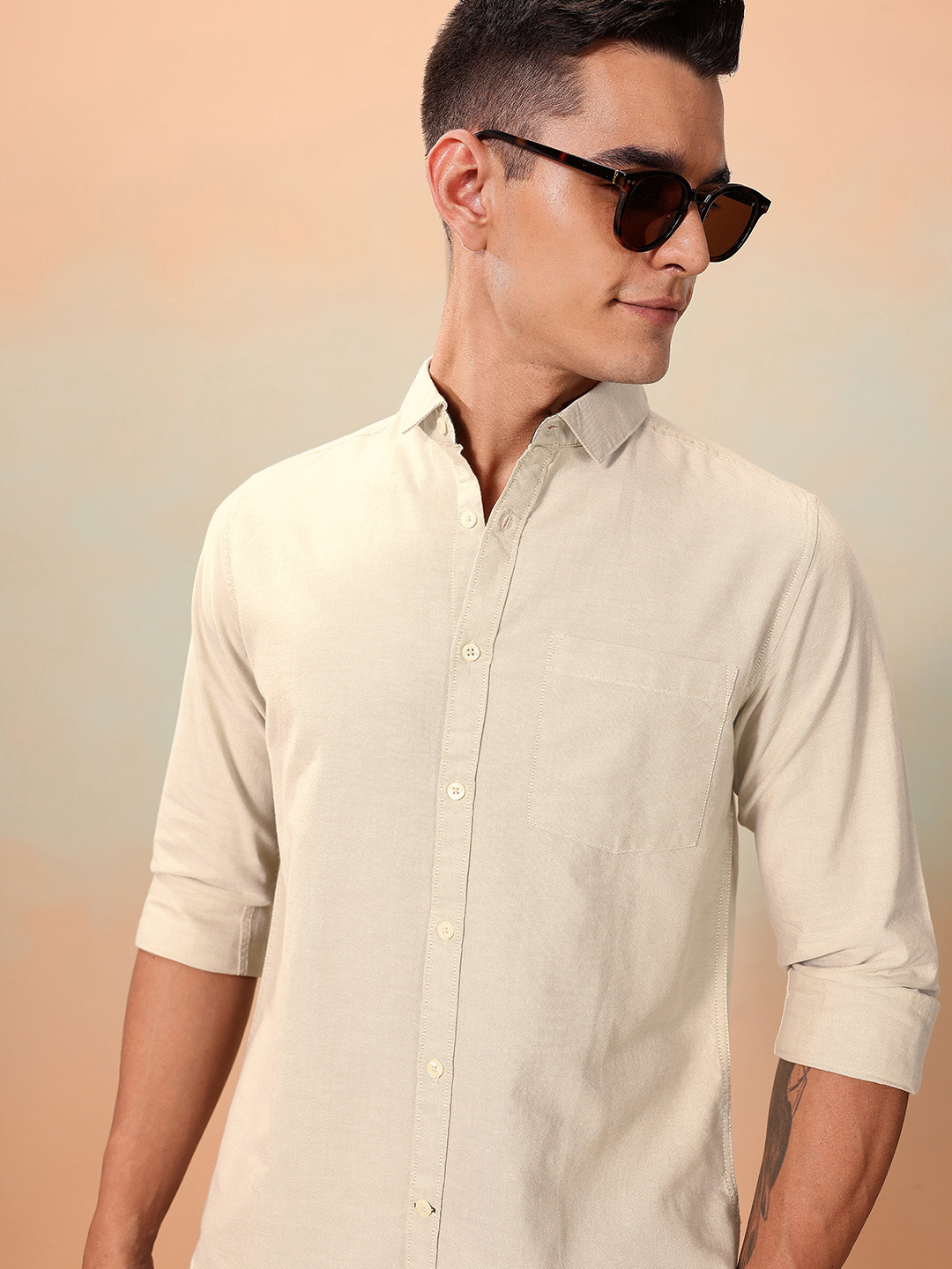 Mast & Harbour Solid Regular Fit Casual Shirt