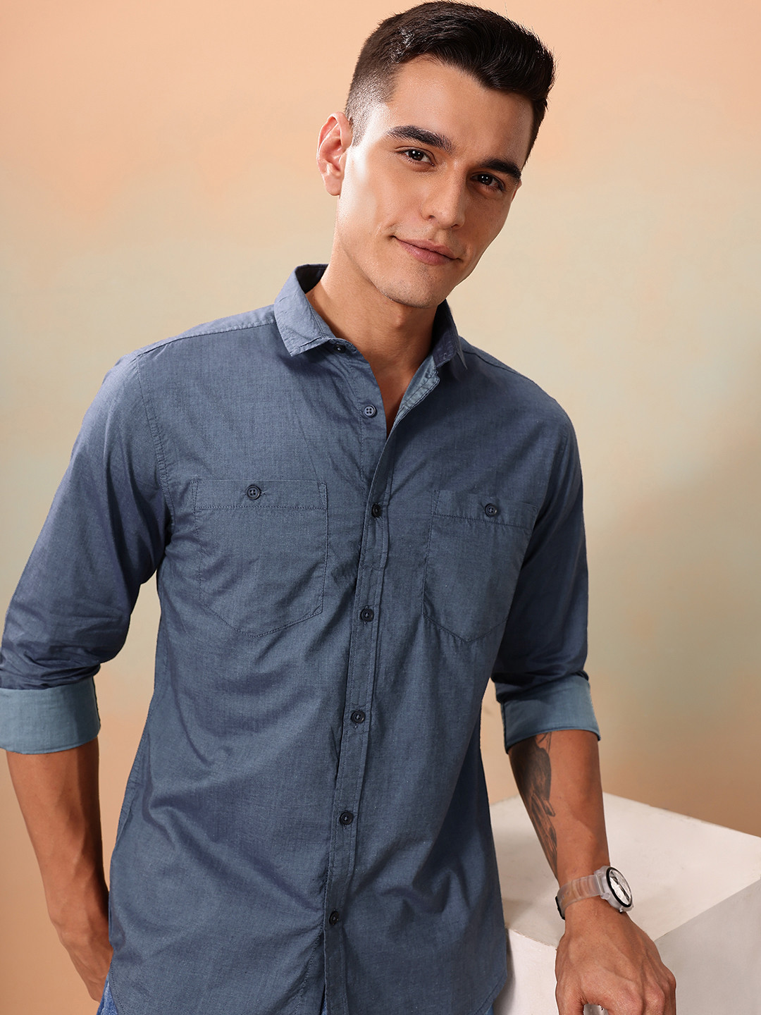 Mast & Harbour Solid Regular Fit Casual Shirt