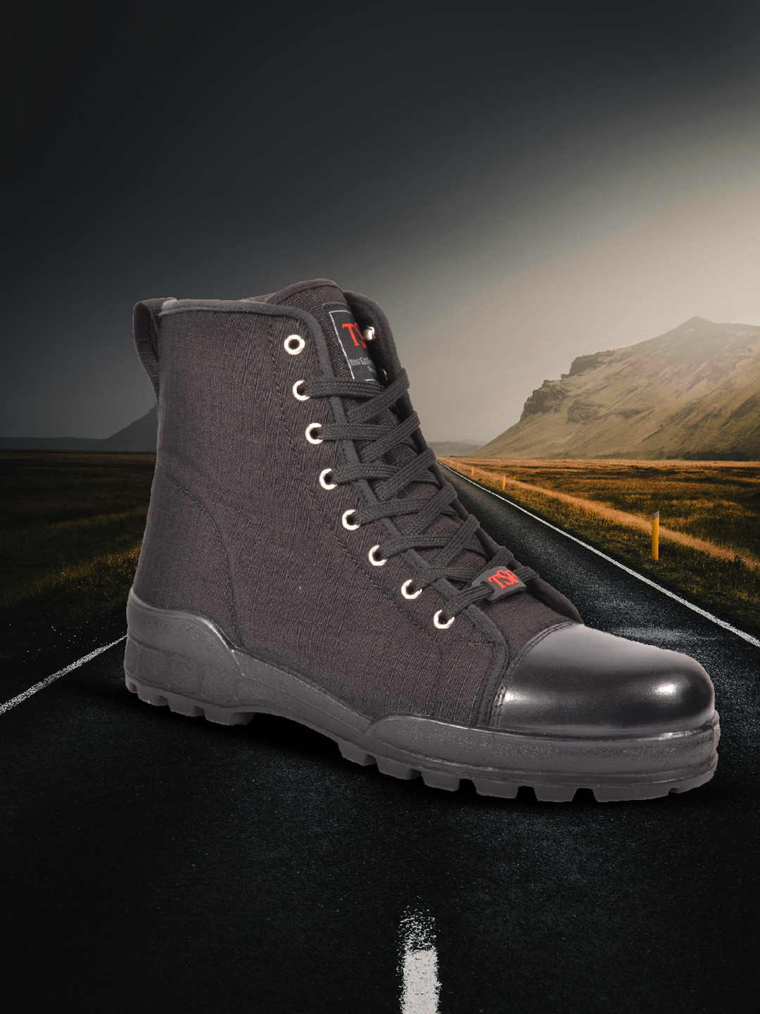 TSF Men Black Leather Lace-Up Boots