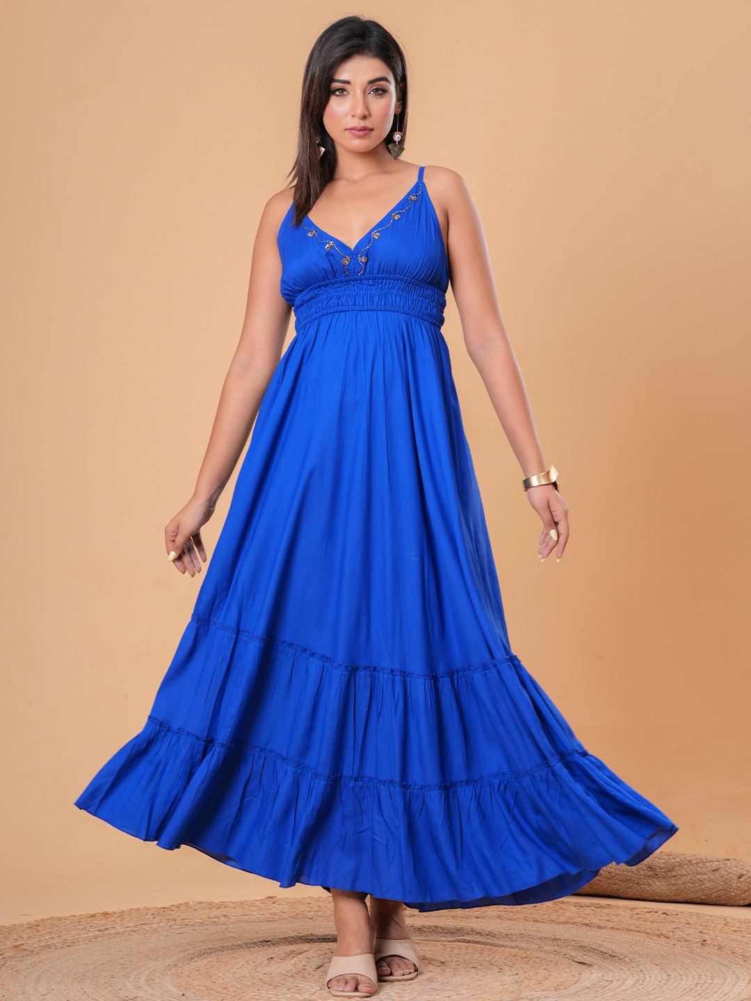 Sencei Women Shoulder Straps Empire Maxi Dress