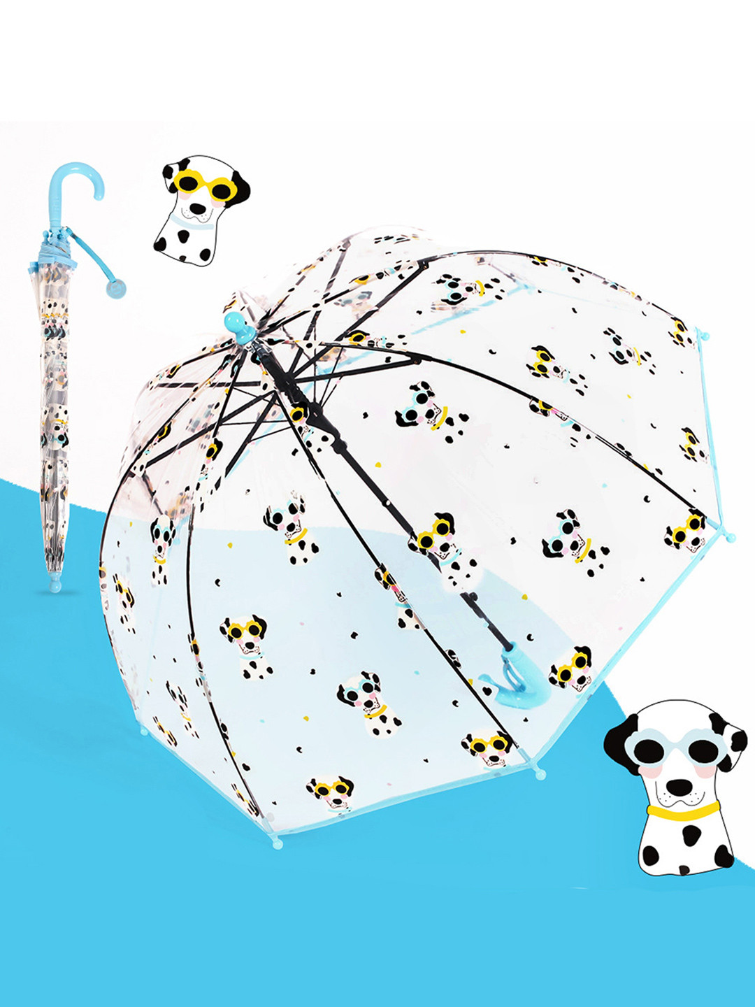 Little Surprise Box LLP Blue & Transparent Dalmation Theme Manual 2 Fold Umbrella