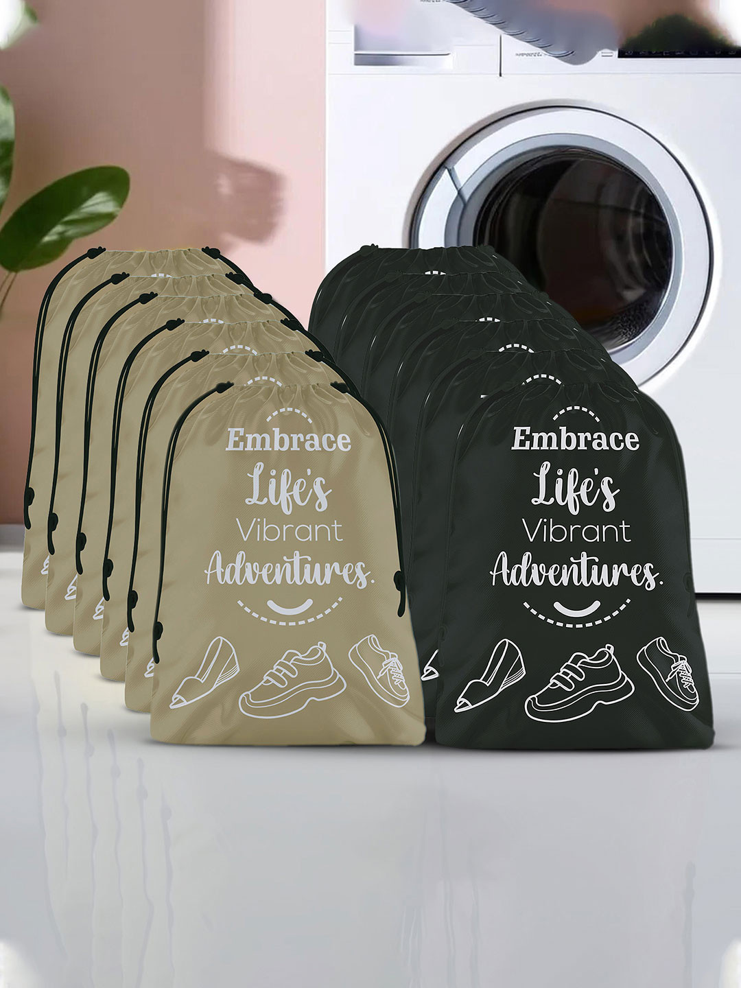 Aura Brown & Black 12 Pieces Printed Storage Shoe Water Resistant Organisers