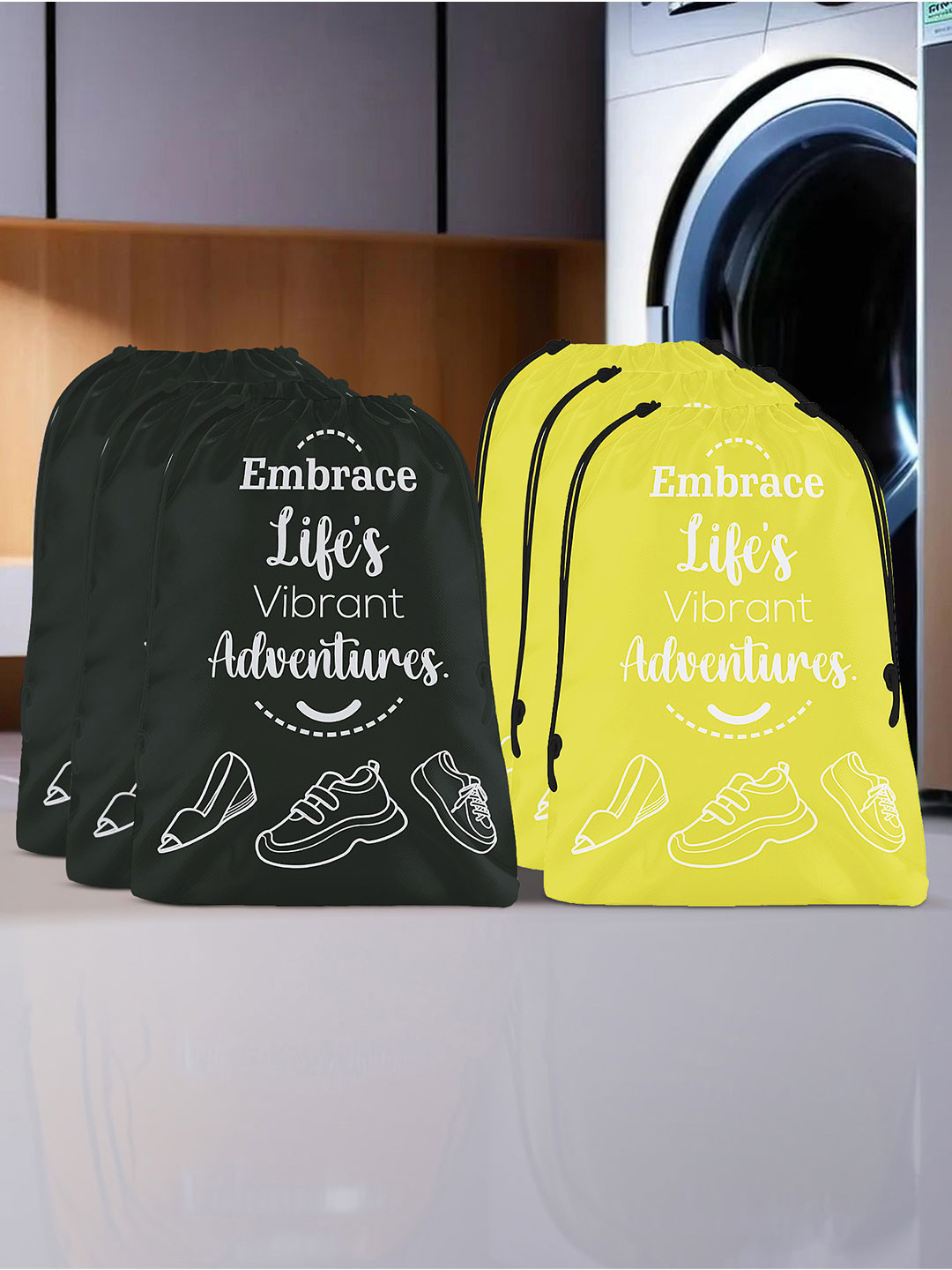 Aura Yellow & Black 6 Pieces Printed Storage Shoe Organisers
