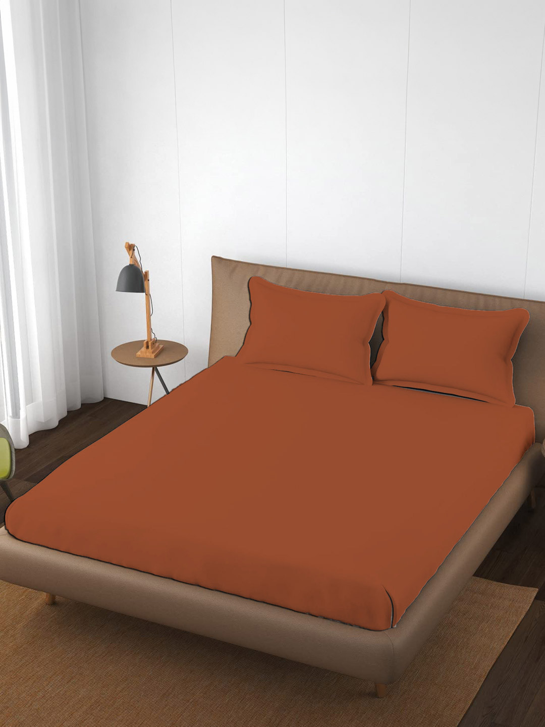 Trance Home Linen Orange Superfine Cotton 400 TC Fitted Queen Bedsheet Set-1.98 m x 1.52 m