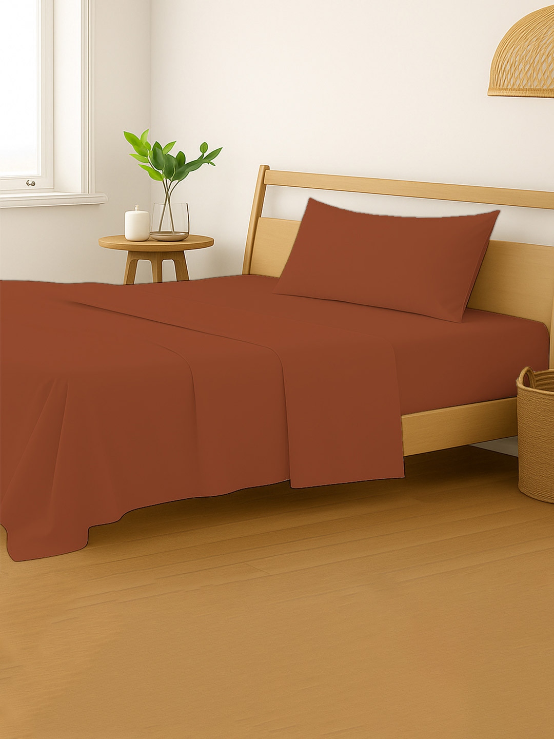 Trance Home Linen Orange Cotton 400 TC Single Bedsheet Set-2.54 m x 1.52 m