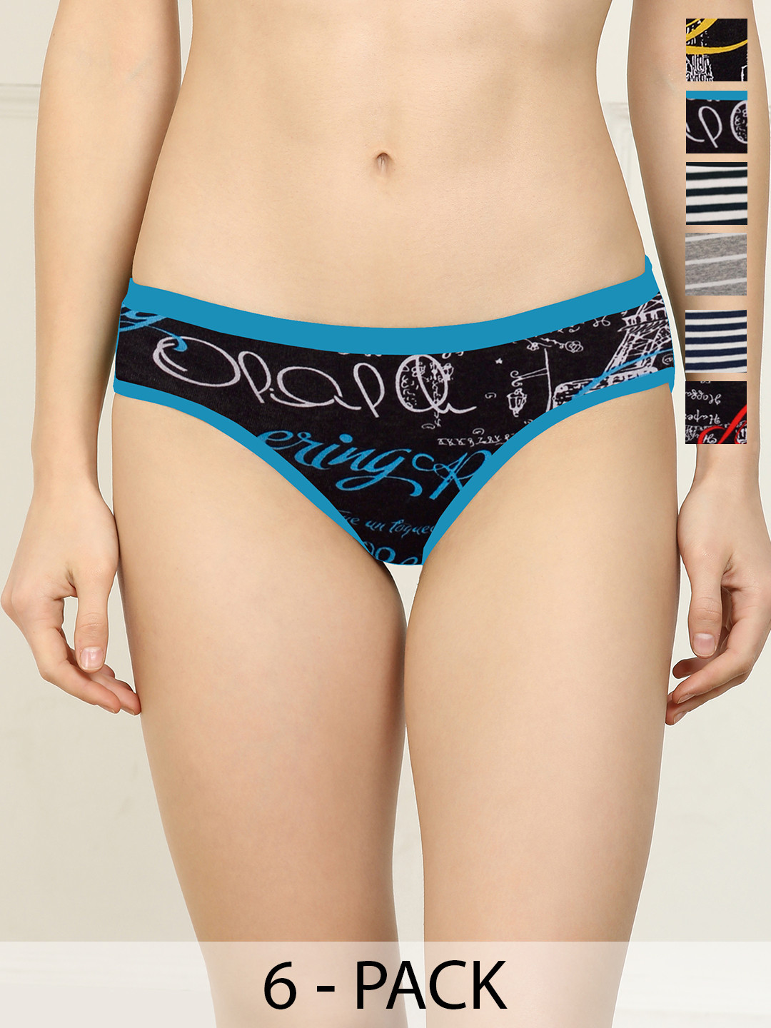 New stylish Yellow,Red,Blue,Black,Blue,Grey Cotton Silk Hipster Multicolor Panties Pack of 6