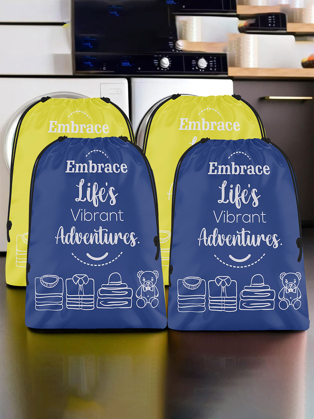 Aura Yellow & Blue 4 Pieces Printed Storage Bag Water Resistant Organisers