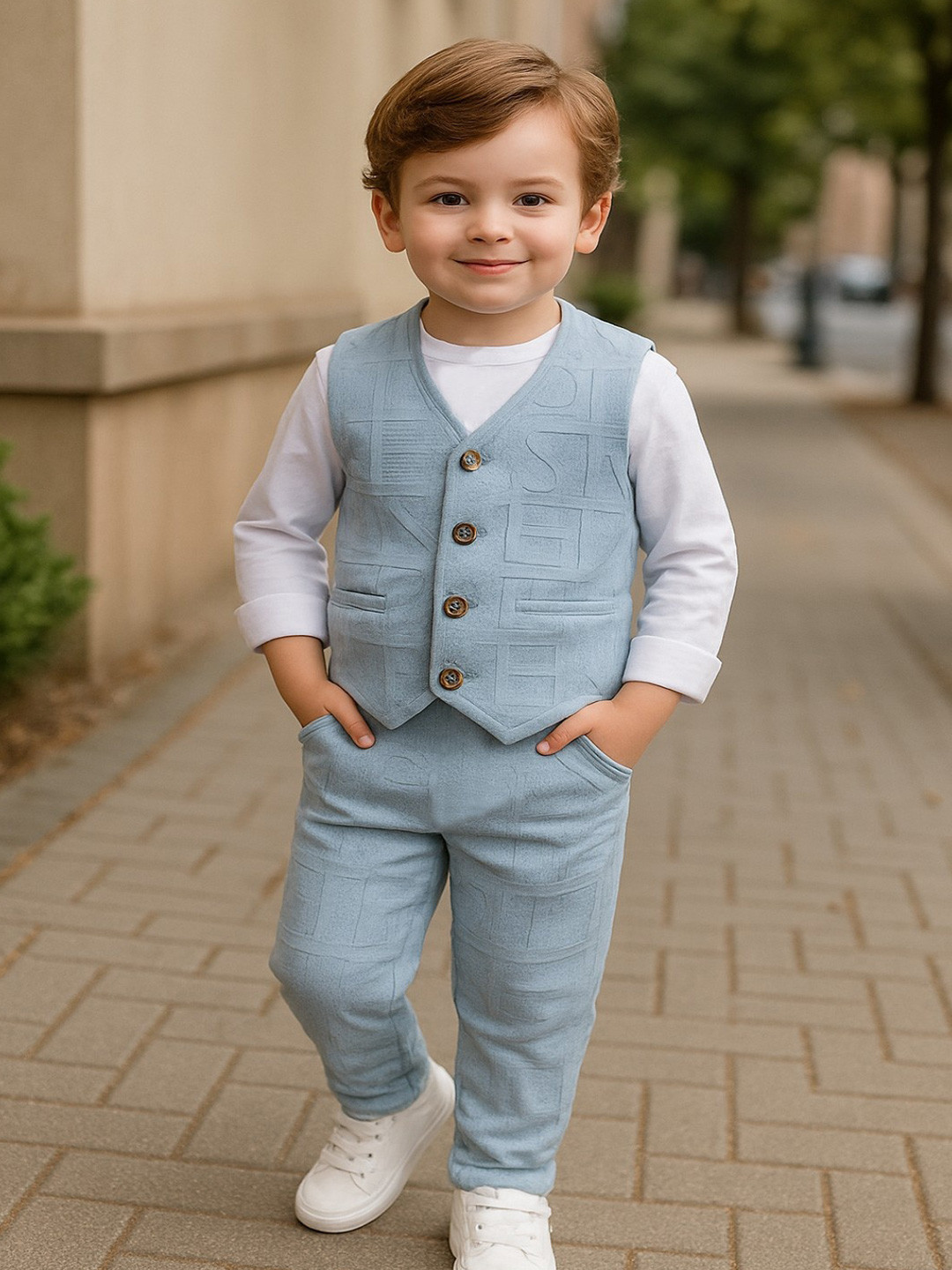 Ninas Boys Self Design 3-Piece Suit With Bow Tie
