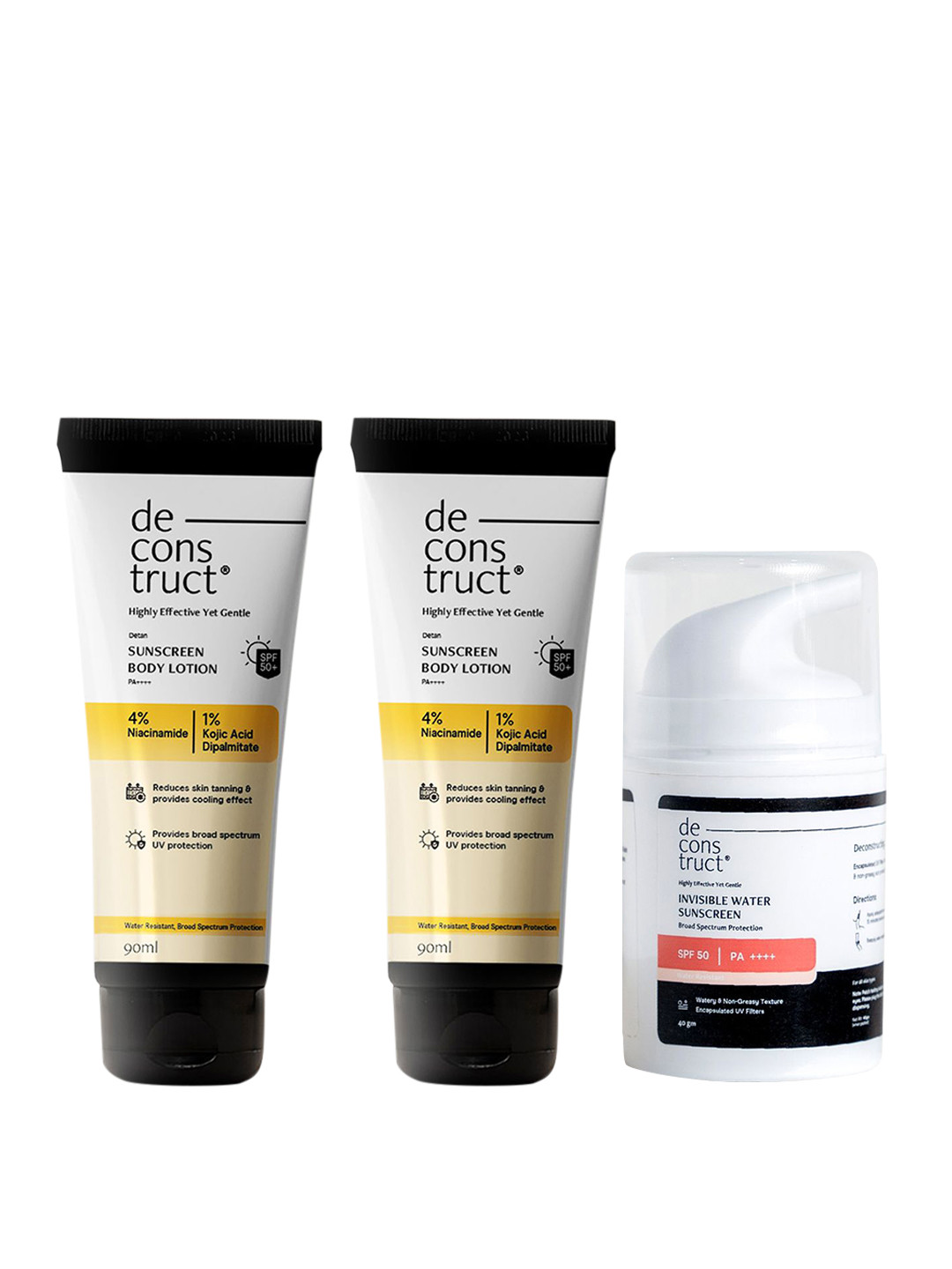 deconstruct Set of 2 Detan Sunscreen Body Lotion & 1 Invisible Water SPF50 Sunscreen