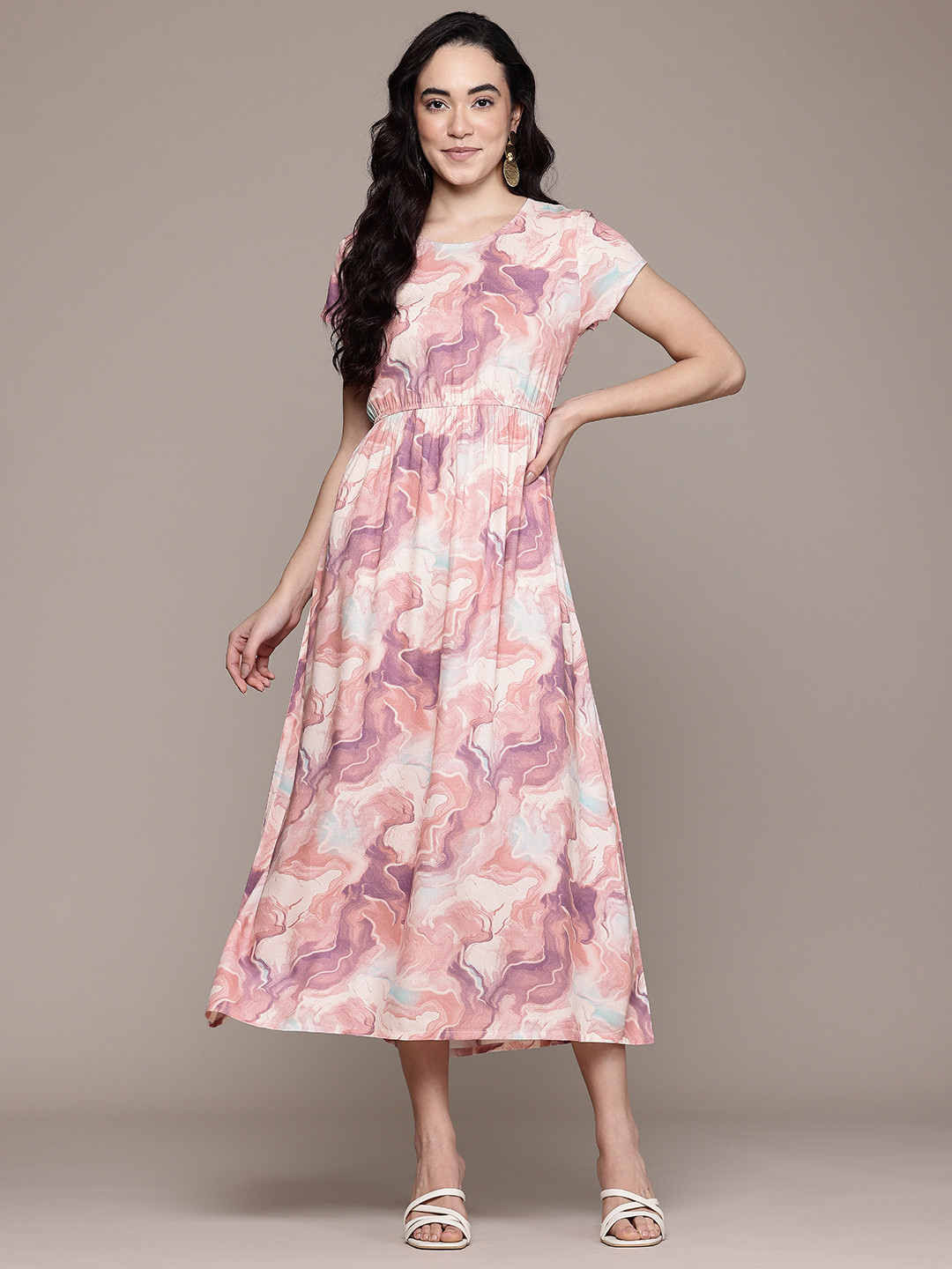 Popnetic Tie & Dye Print A-Line Midi Dress