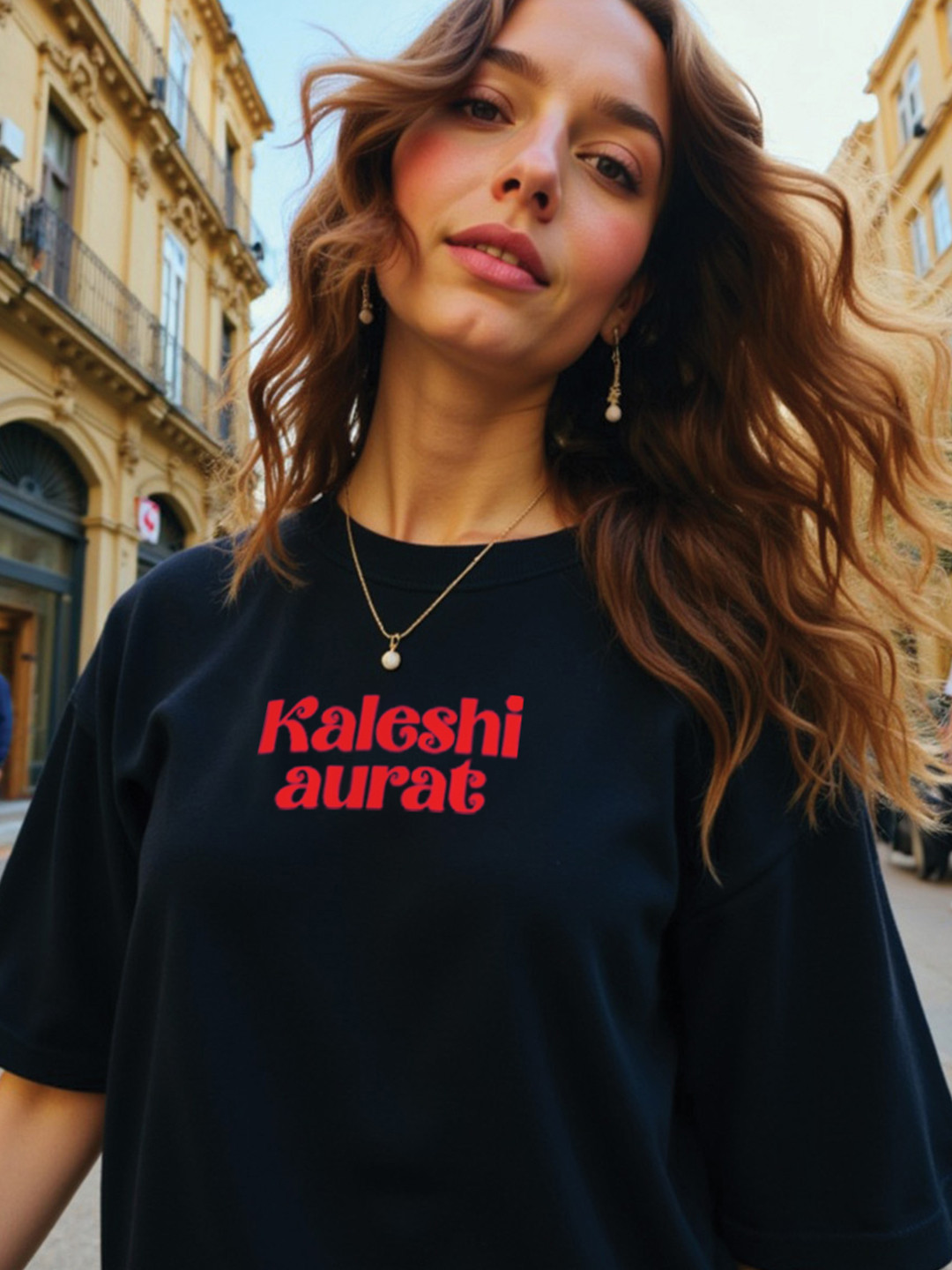 Mad Over Print Kaleshi Aurat Printed Drop-Shoulder Sleeves Cotton Oversized T-shirt