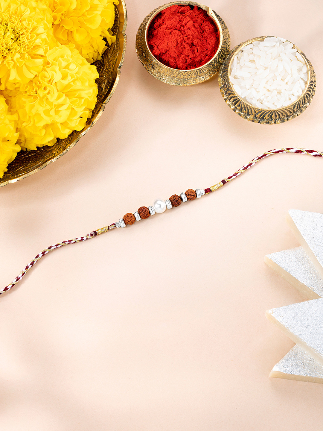 Peora Sterling Silver Rudraksh Beaded Rakhi Gift Set