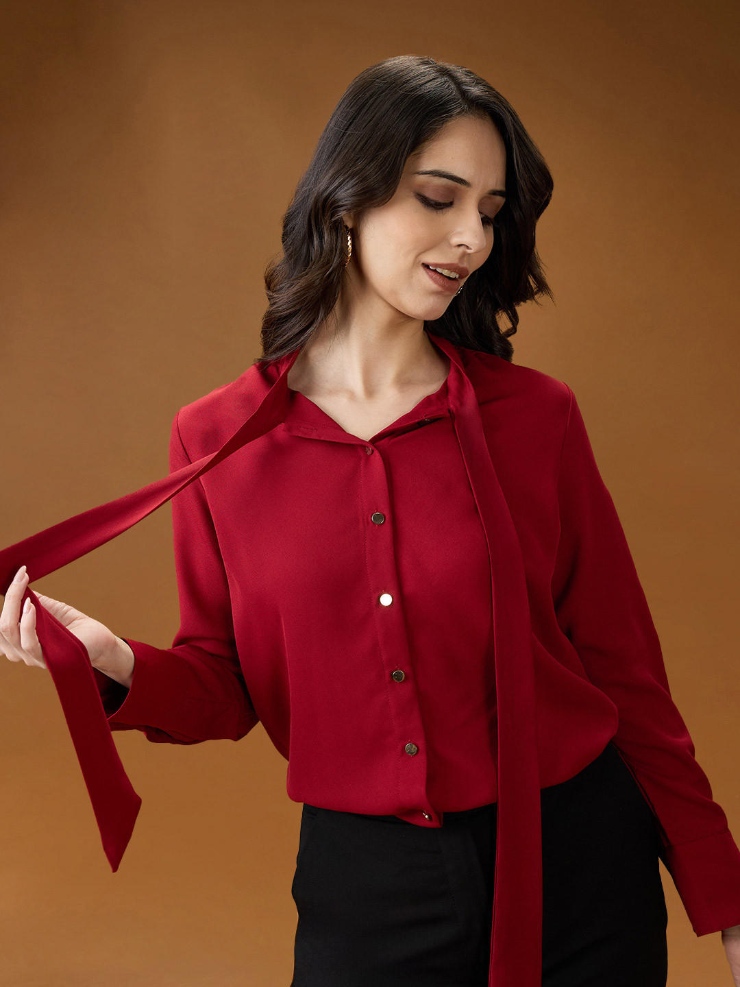 Globus Women Solid Tie-Ups Party Shirt