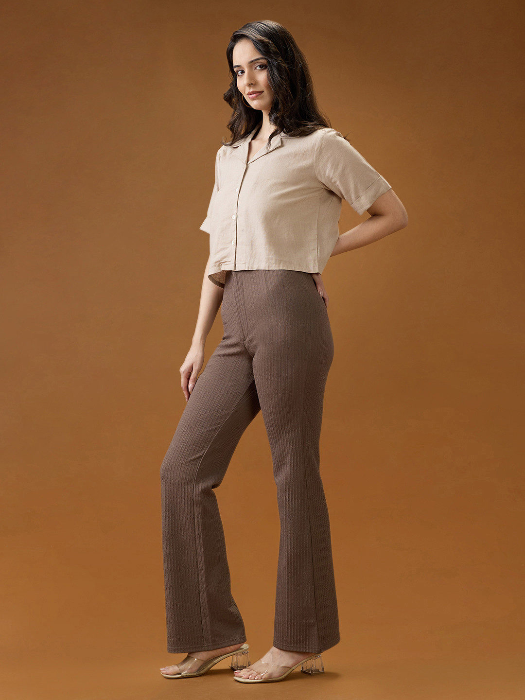 Globus Women Mouse Self Design High Rise Tapered Fit Stretchable Trousers