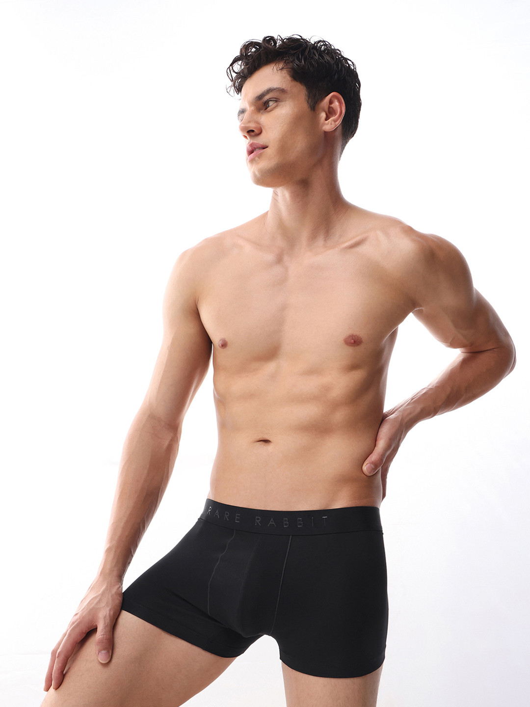 RARE RABBIT Men Cotton Stretch Short Trunk CLOSE PRIMARY BLACK